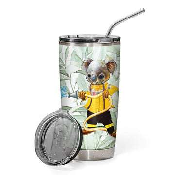 Gearhumans 3D Koala Firefighter Custom Design Vacuum Insulated Glitter Tumbler