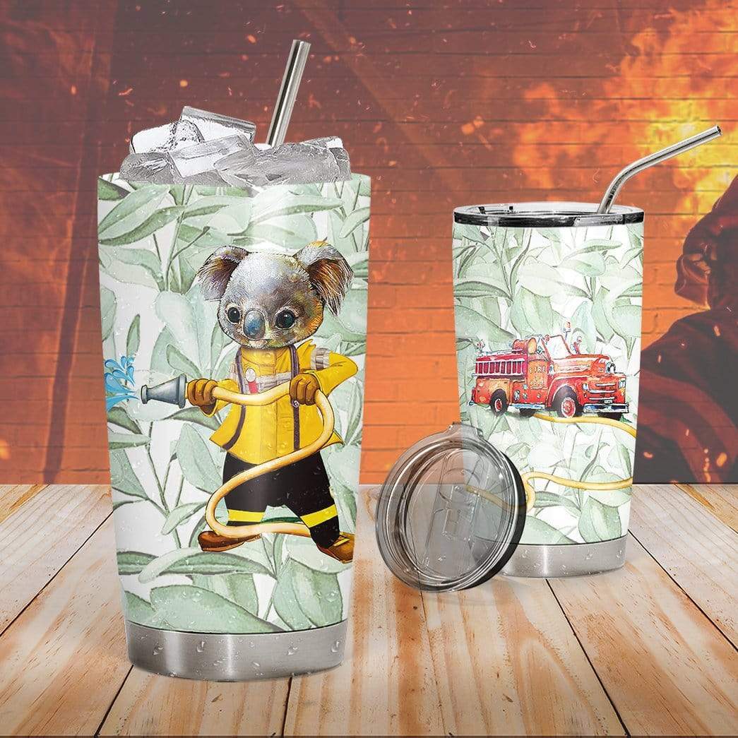 Gearhumans Gearhuman 3D Koala Firefighter Custom Design Vacuum Insulated Glitter Tumbler GH20051 Glitter Tumbler