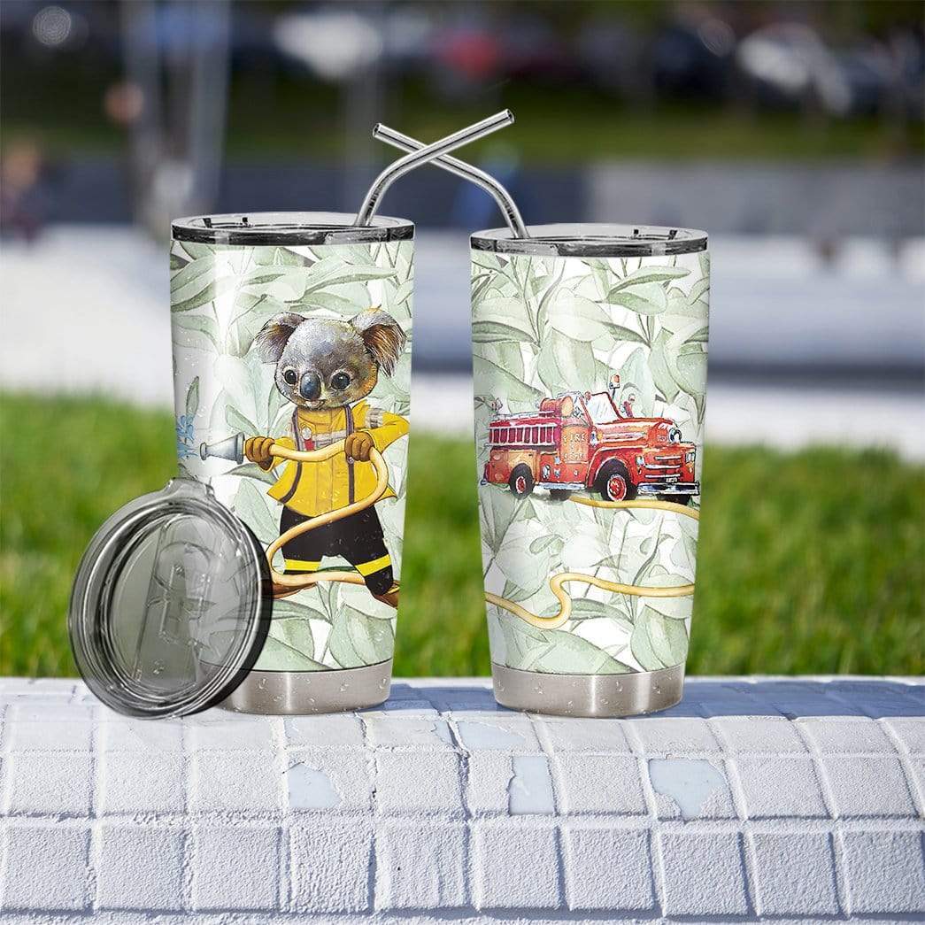 Gearhumans Gearhuman 3D Koala Firefighter Custom Design Vacuum Insulated Glitter Tumbler GH20051 Glitter Tumbler