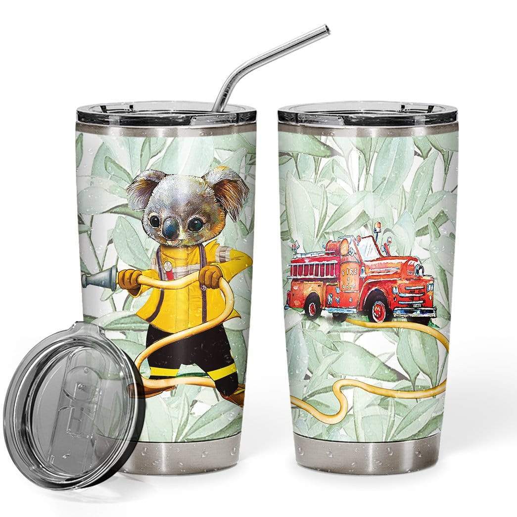 Gearhumans Gearhuman 3D Koala Firefighter Custom Design Vacuum Insulated Glitter Tumbler GH20051 Glitter Tumbler