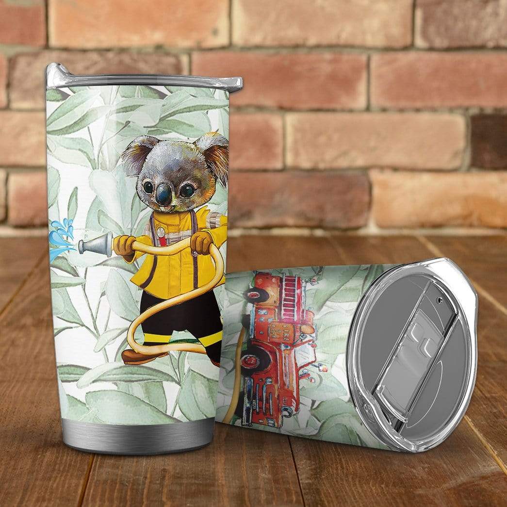 Gearhumans Gearhuman 3D Koala Firefighter Custom Design Vacuum Insulated Glitter Tumbler GH20051 Glitter Tumbler