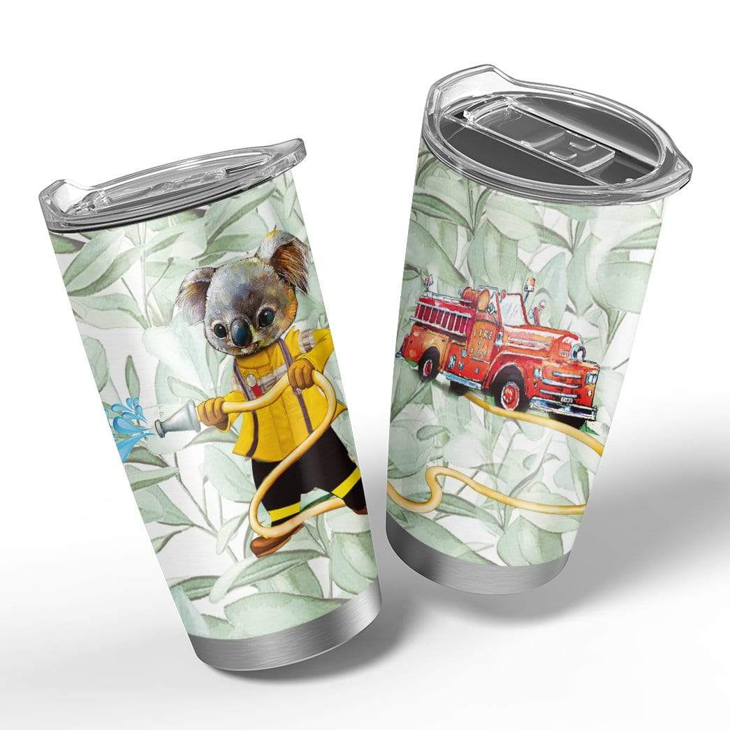 Gearhumans Gearhuman 3D Koala Firefighter Custom Design Vacuum Insulated Glitter Tumbler GH20051 Glitter Tumbler