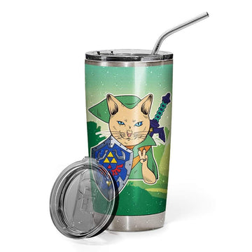 Gearhumans 3D Legend of Meowda Design Vacuum Insulated Glitter Tumbler