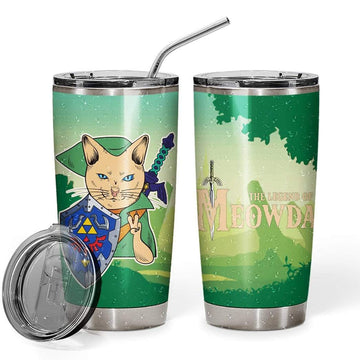 Gearhumans 3D Legend of Meowda Design Vacuum Insulated Glitter Tumbler