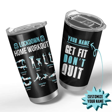 Gearhumans 3D Lockdown Home Workout Custom Name Design Vacuum Insulated Tumbler