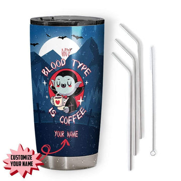 Gearhumans Gearhuman 3D My Blood Type Is Coffee Vampire Custom Name Design Vacuum Insulated Tumbler GS17067 Tumbler