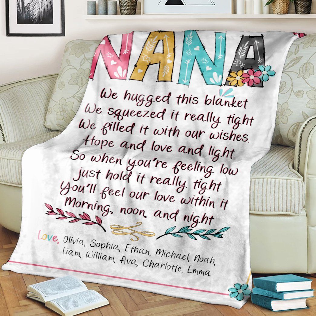 Gearhumans Gearhuman 3D Nana Hugged Love By Grandkids Names Blanket GH290301 Blanket