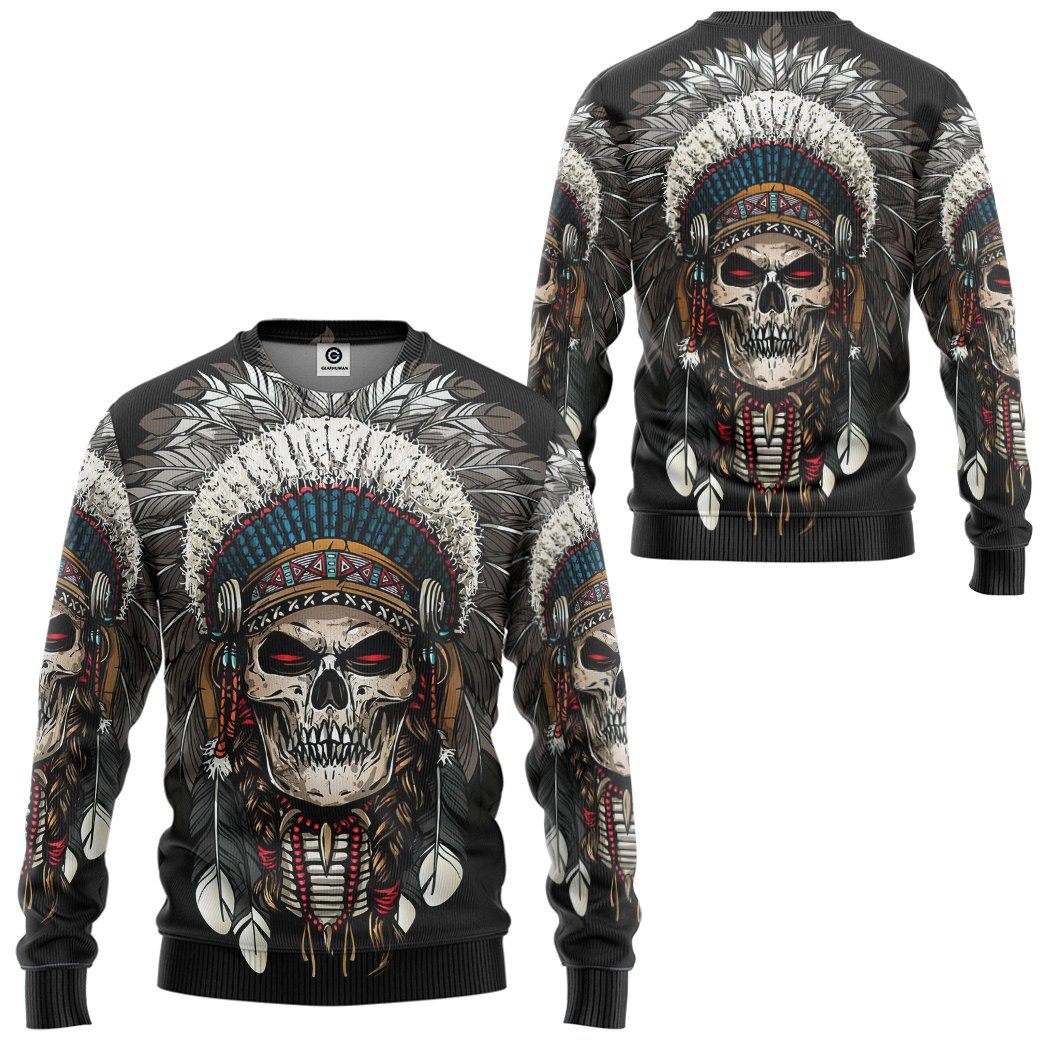 Gearhumans Gearhuman 3D Native American Skull Tshirt Hoodie Apparel GB110310 3D Apparel