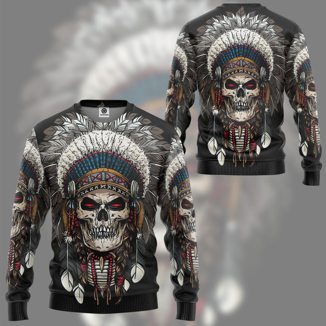 Gearhumans Gearhuman 3D Native American Skull Tshirt Hoodie Apparel GB110310 3D Apparel