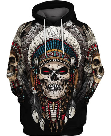 Gearhumans 3D Native American Skull Tshirt Hoodie Apparel
