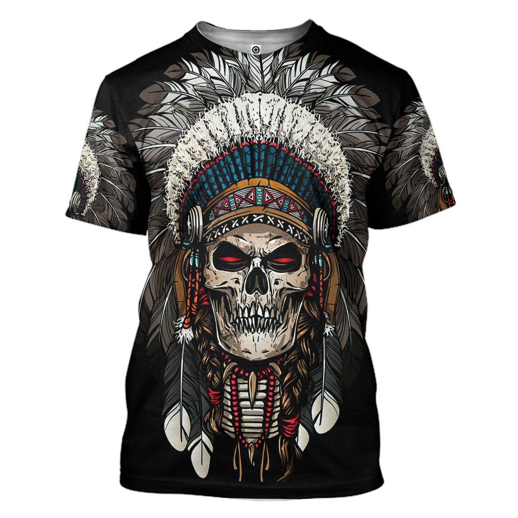 Gearhumans Gearhuman 3D Native American Skull Tshirt Hoodie Apparel GB110310 3D Apparel T-Shirt S
