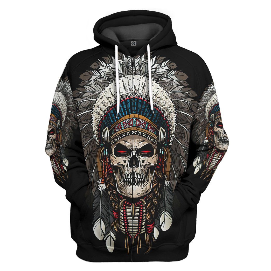 Gearhumans Gearhuman 3D Native American Skull Tshirt Hoodie Apparel GB110310 3D Apparel Zip Hoodie S