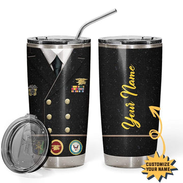 Gearhumans 3D Navy Uniform Custom Name Design Vacuum Insulated Tumbler