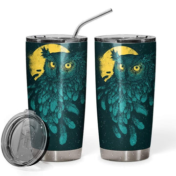 Gearhumans 3D Owl By Vanishing Night Design Vacuum Insulated Glitter Tumbler