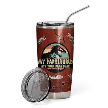 Gearhumans 3D PapaSaurus Ate PapaBear Custom Name Design Vacuum Insulated Tumbler