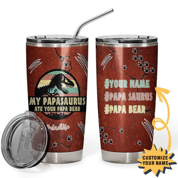 Gearhumans 3D PapaSaurus Ate PapaBear Custom Name Design Vacuum Insulated Tumbler