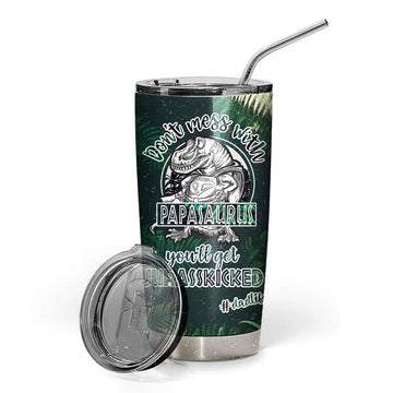 Gearhumans 3D PapaSaurus Dadlife Custom Name Design Vacuum Insulated Tumbler