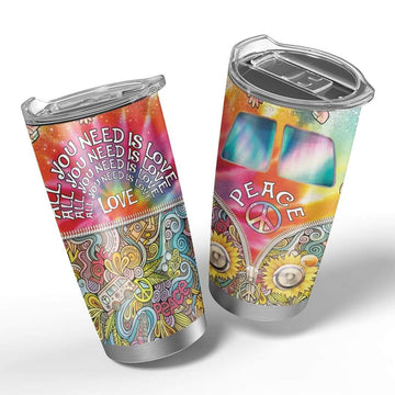 Gearhumans 3D Peace Love Hippie Van Custom Design Vacuum Insulated Tumbler