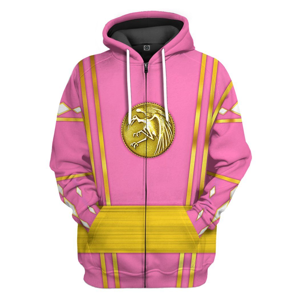 Gearhumans Gearhuman 3D Pink Ninja Mighty Morphin Power Rangers Custom Tshirt Hoodie Apparel GJ24033 3D Apparel Zip Hoodie S