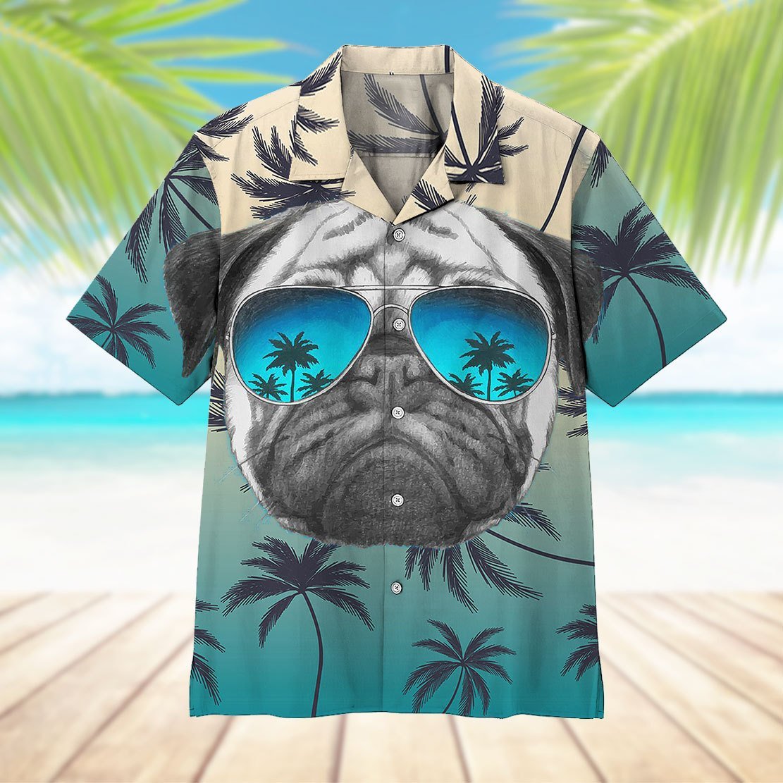 Gearhumans GEARHUMAN 3D Pug Summer Vibe Hawaii Shirt ZK2204216 Hawai Shirt 