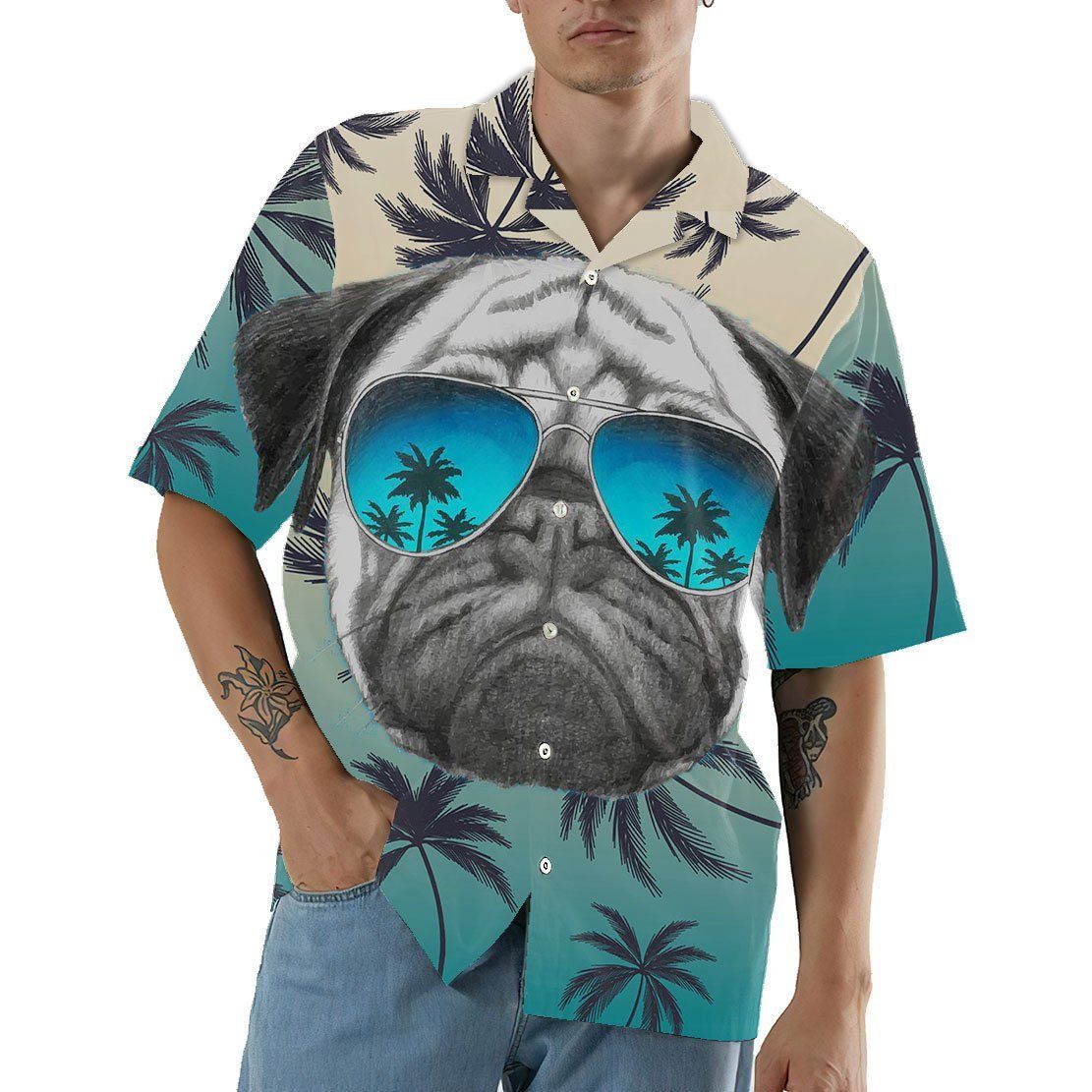 Gearhumans GEARHUMAN 3D Pug Summer Vibe Hawaii Shirt ZK2204216 Hawai Shirt 