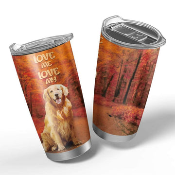 Gearhumans 3D Romantic Golden Retriever Glitter Custom Design Vacuum Insulated Tumbler