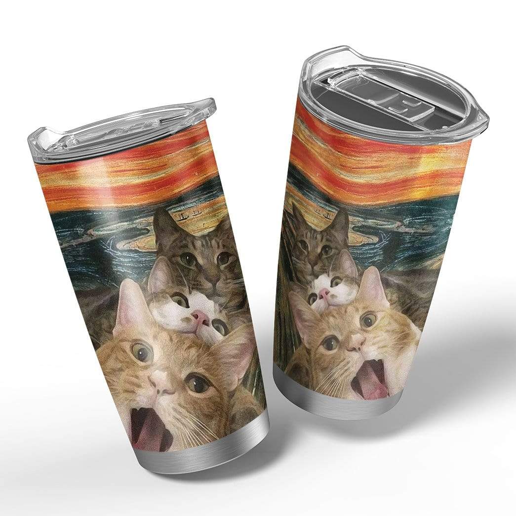 Gearhumans Gearhuman 3D Selfie Scary Cats Custom Design Vacuum Insulated Glitter Tumbler GN17089 Tumbler