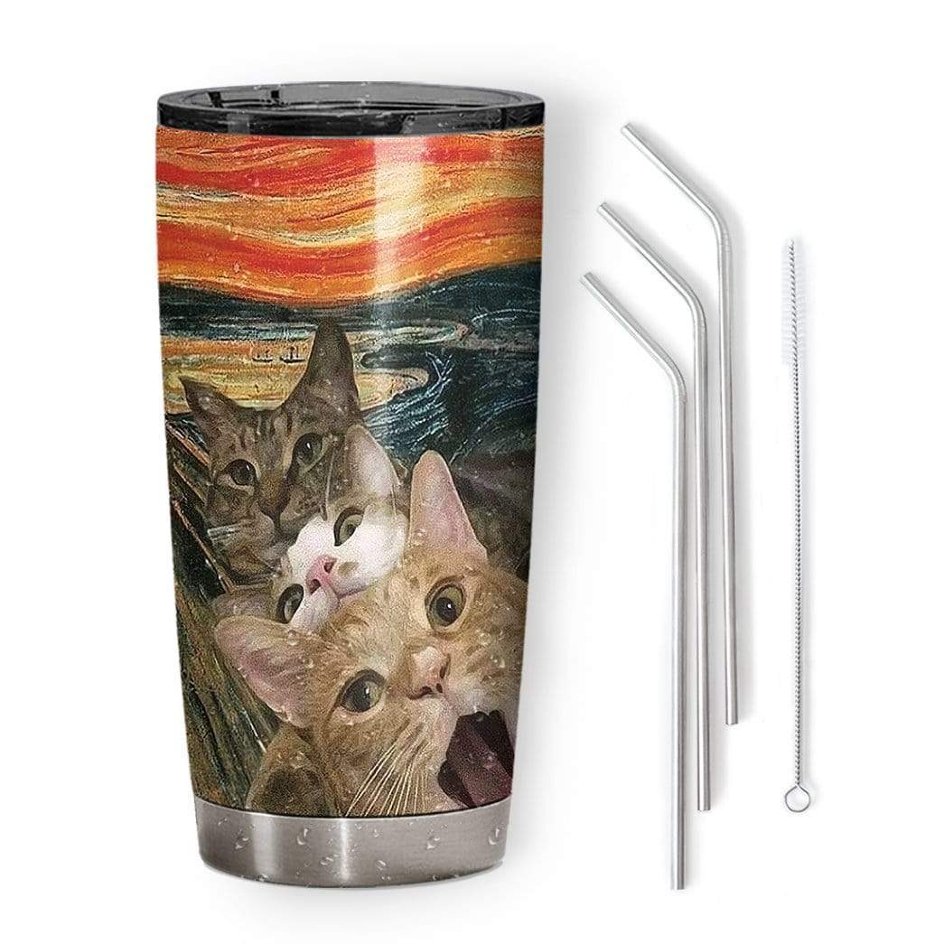 Gearhumans Gearhuman 3D Selfie Scary Cats Custom Design Vacuum Insulated Glitter Tumbler GN17089 Tumbler