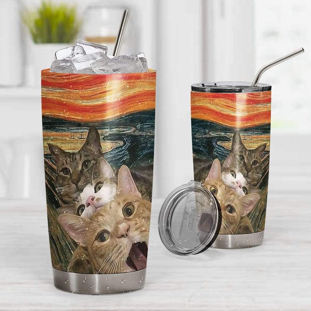 Gearhumans Gearhuman 3D Selfie Scary Cats Custom Design Vacuum Insulated Glitter Tumbler GN17089 Tumbler