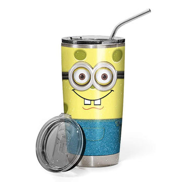 Gearhumans 3D Spongebob Make By Gru Glitter Custom Design Vacuum Insulated Tumbler