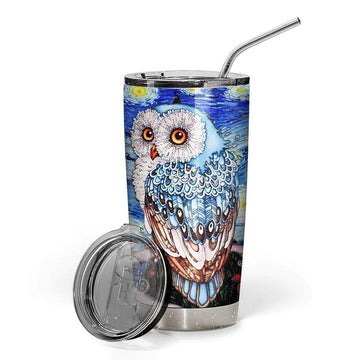 Gearhumans 3D Starry Night Owl Custom Design Vacuum Insulated Tumbler