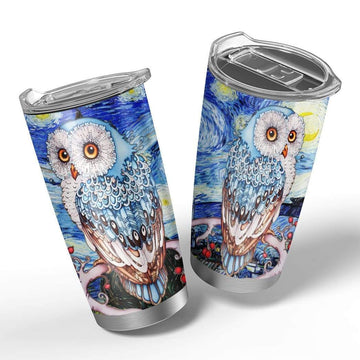 Gearhumans 3D Starry Night Owl Custom Design Vacuum Insulated Tumbler