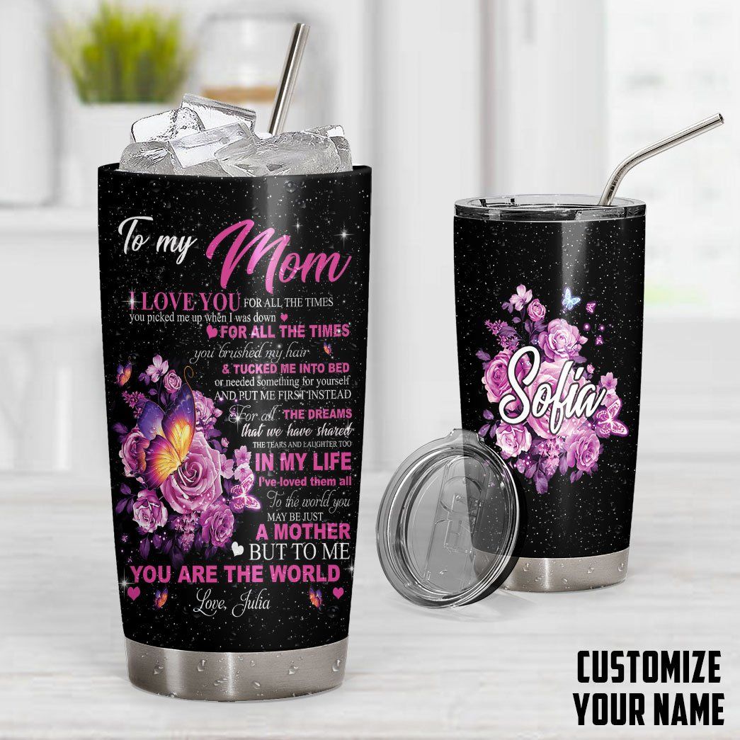 Gearhumans Gearhuman 3D To My Mom You Are The World Mothers Day Gift Custom Name Design Insulated Vacuum Tumbler GW300323 Tumbler