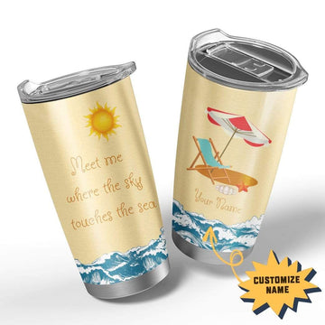 Gearhumans 3D Where The Sky Touches The Sea Custom Name Design Vacuum Insulated Tumbler