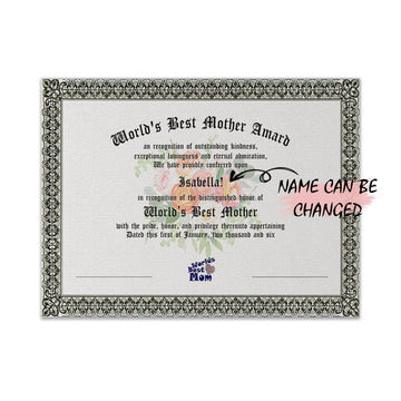 Gearhumans 3D Worlds Best Mom Certificate Award Mothers Day Gift Custom Name Canvas