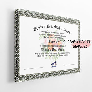 Gearhumans 3D Worlds Best Mom Certificate Award Mothers Day Gift Custom Name Canvas