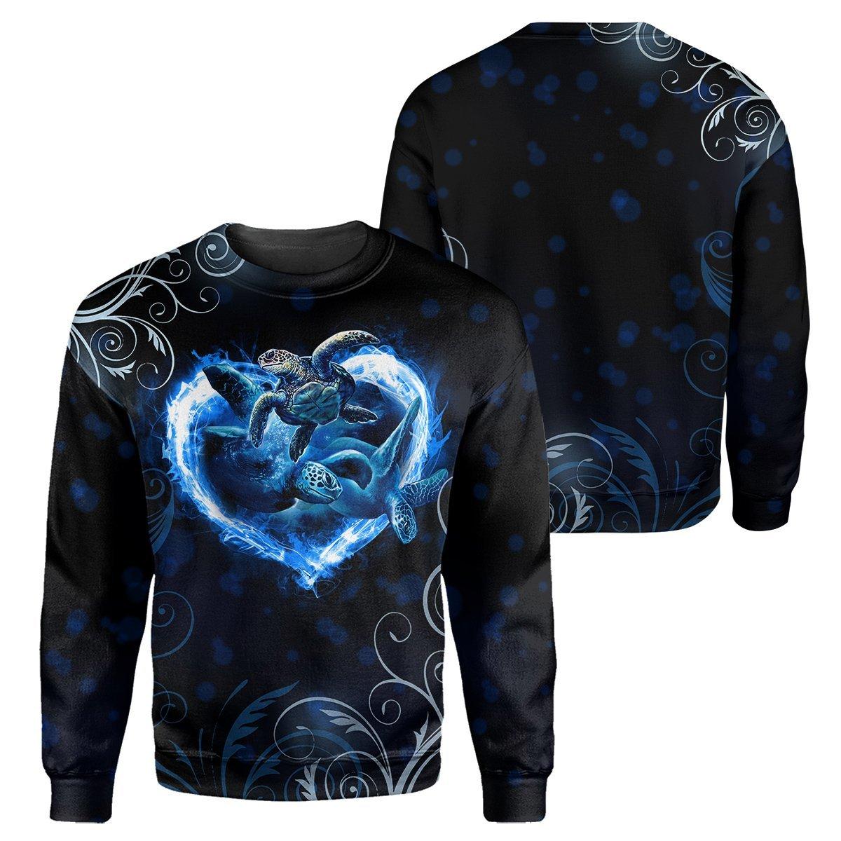 Gearhumans Heart Sea Turtle - 3D All Over Printed Shirt shirt 3D Apparel LONG SLEEVE S 