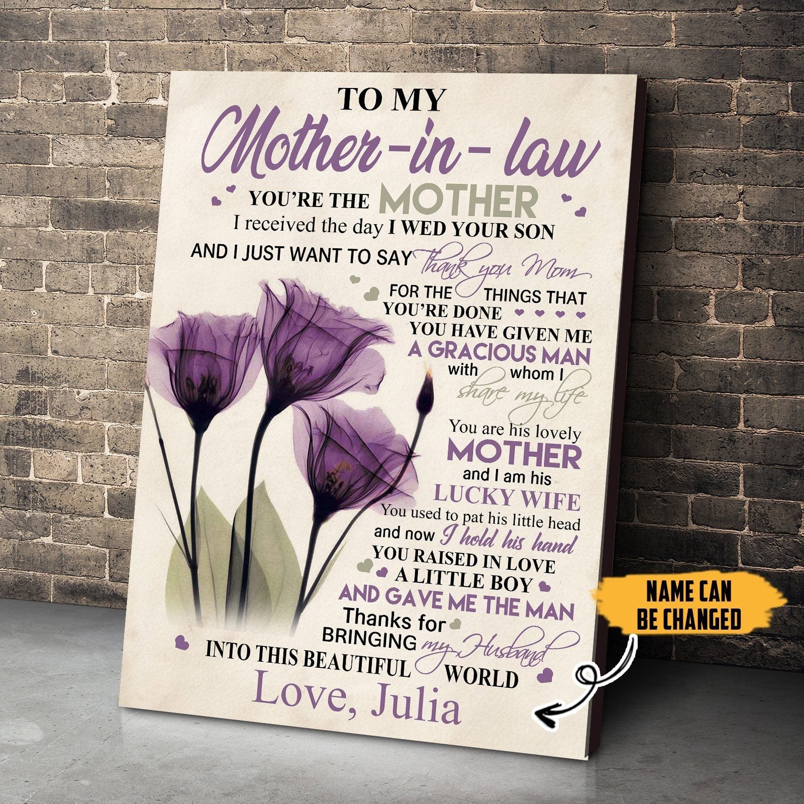 Gearhumans law Custom Name Canvas GO070411- Gearhuman 3D Happy Mothers Day Gift To My Mother-in Canvas