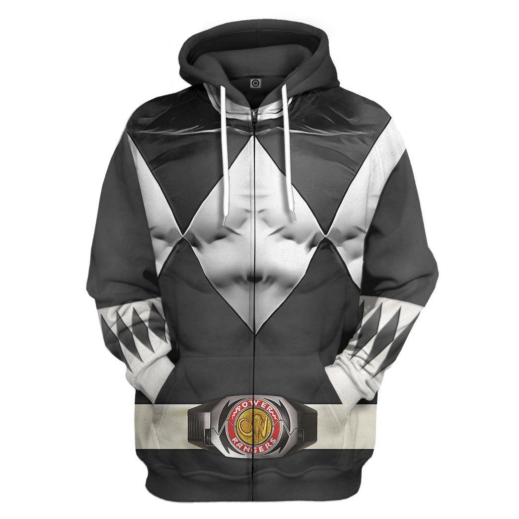 Gearhumans Mighty Morphin Black Power Rangers Custom Hoodie Apparel GN25096 3D Apparel Zip Hoodie S 