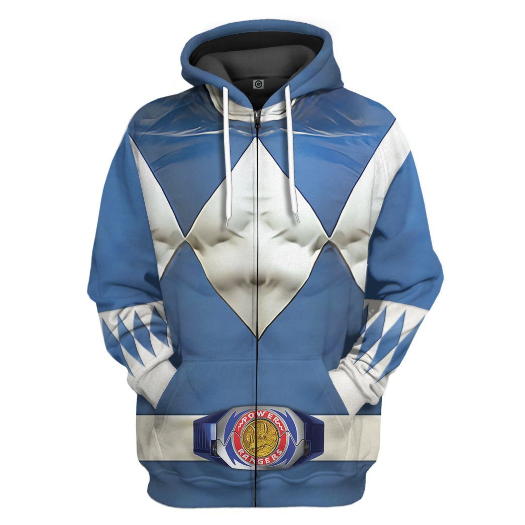 Gearhumans Mighty Morphin Blue Power Rangers Custom Hoodie Apparel GN25094 3D Apparel Zip Hoodie S 
