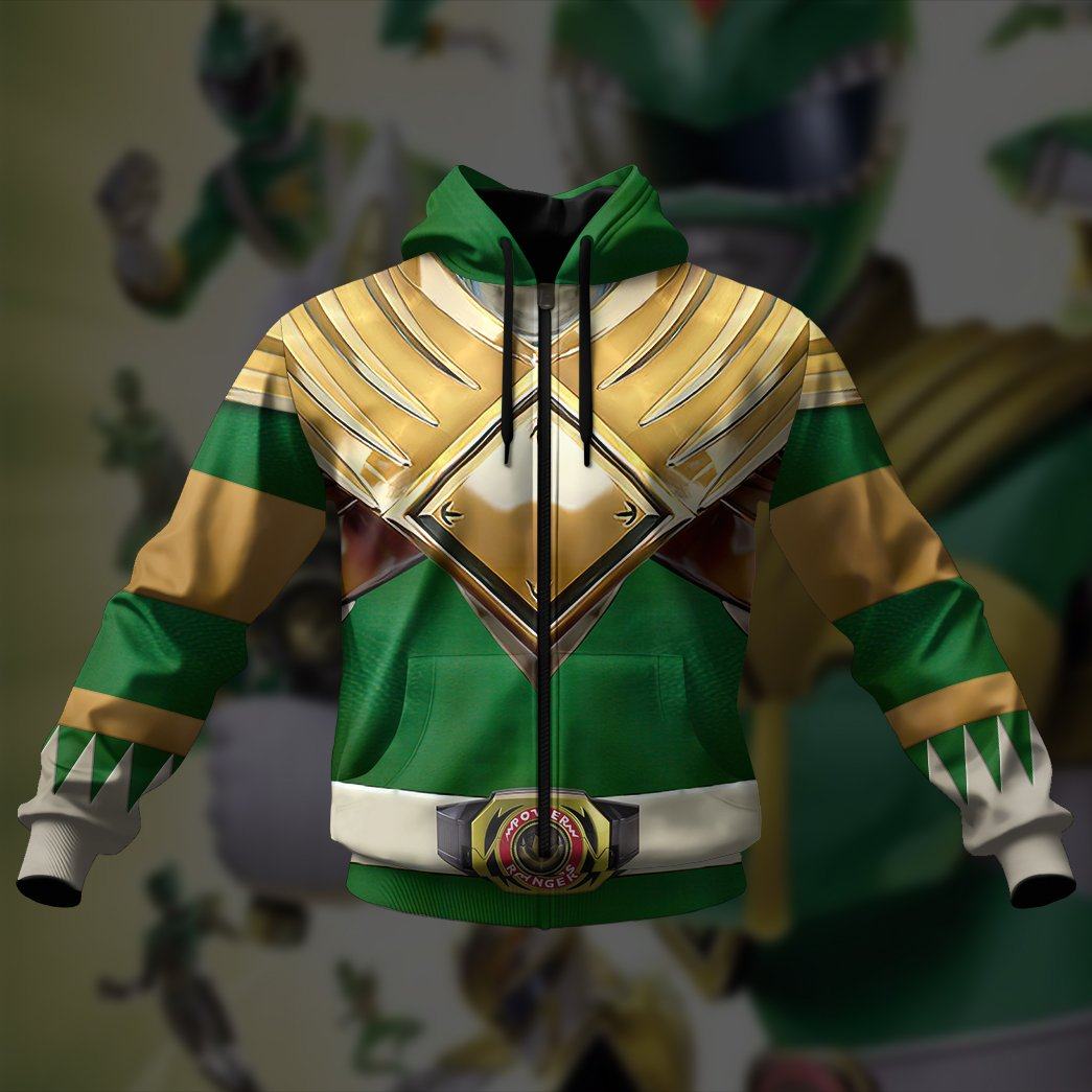 Gearhumans Mighty Morphin Green Power Rangers Custom Hoodie Apparel GN25093 3D Apparel 