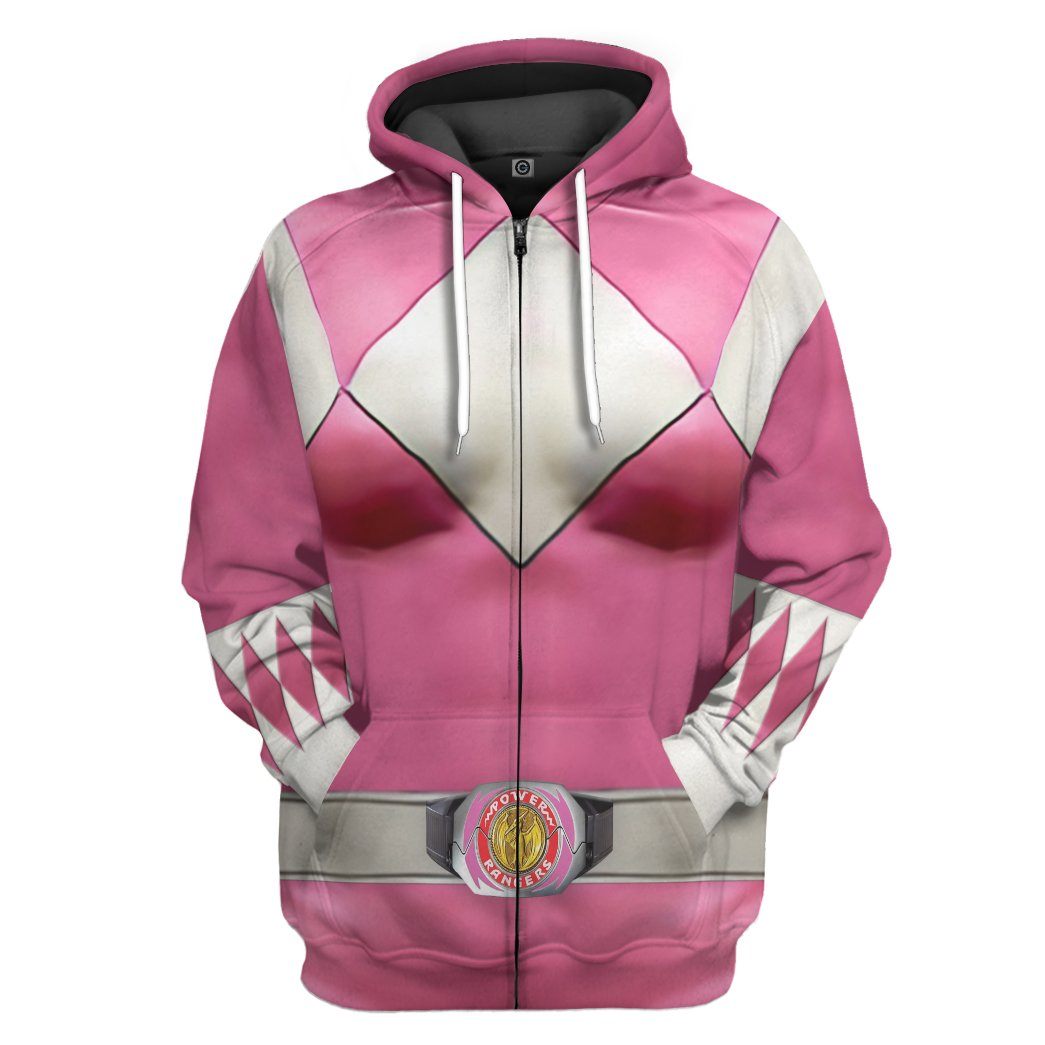 Gearhumans Mighty Morphin Pink Power Rangers Custom Hoodie Apparel GN25092 3D Apparel Zip Hoodie S 