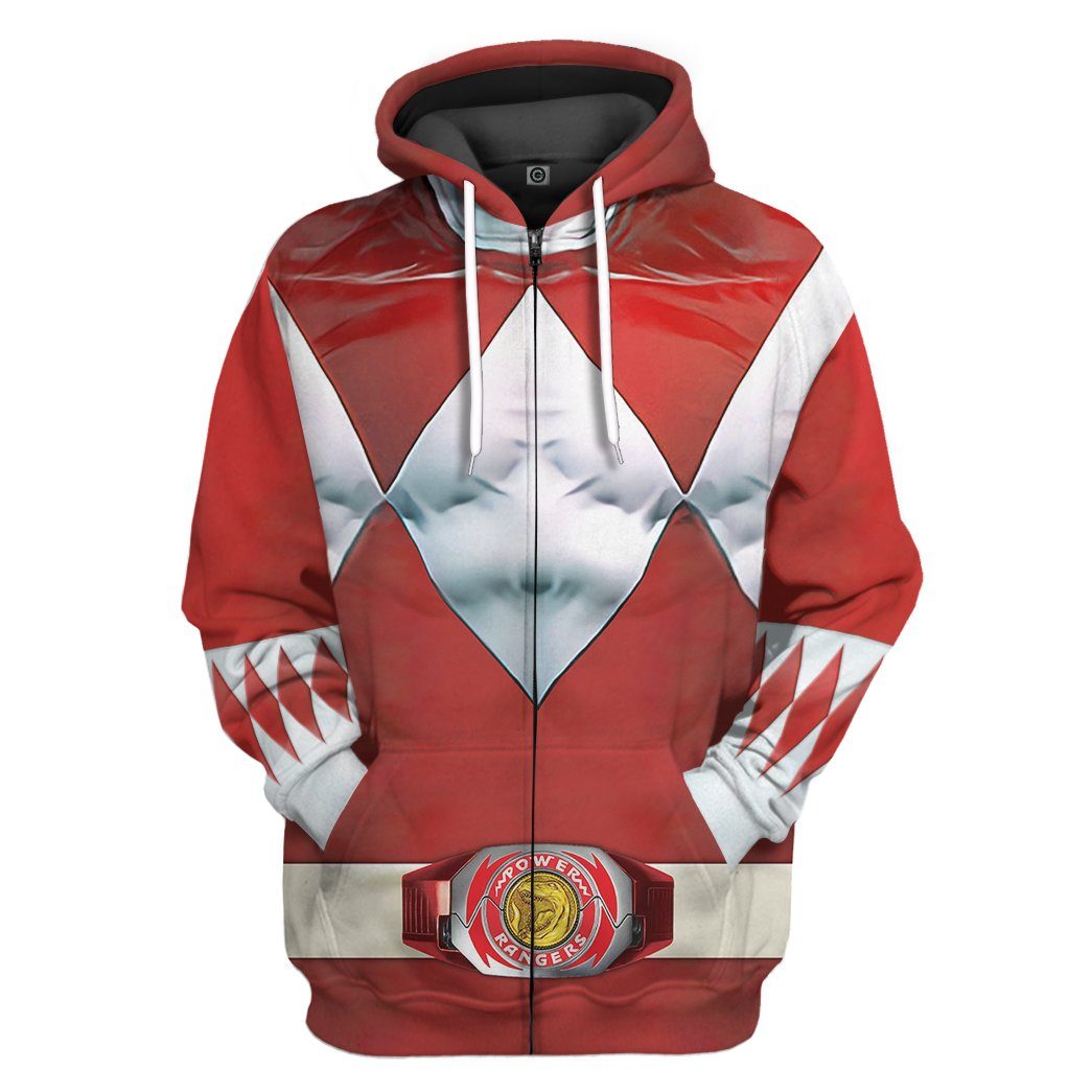 Gearhumans Mighty Morphin Red Power Rangers Custom Hoodie Apparel GN25097 3D Apparel Zip Hoodie S 