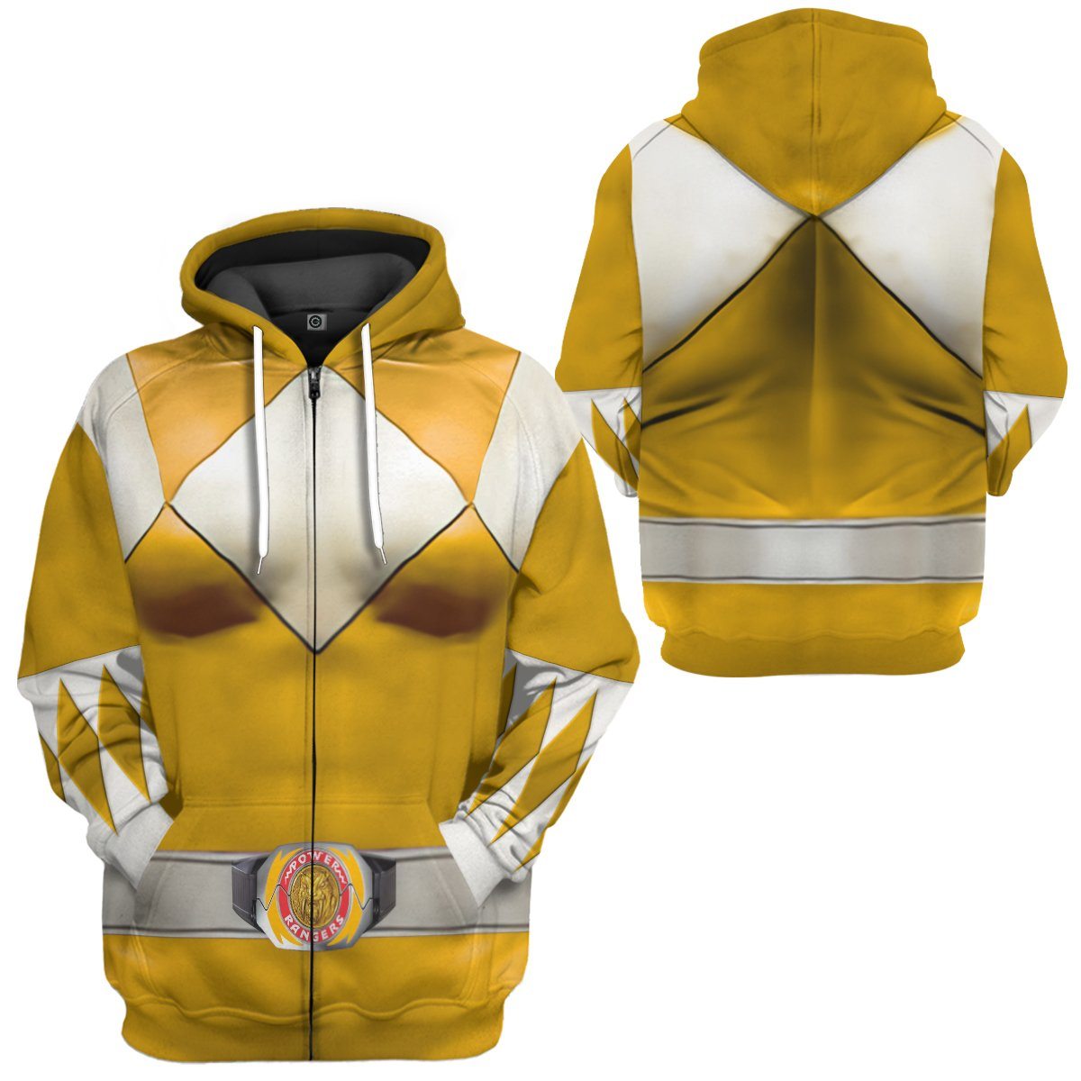 Gearhumans Mighty Morphin Yellow Power Rangers Custom Hoodie Apparel GN25095 3D Apparel 