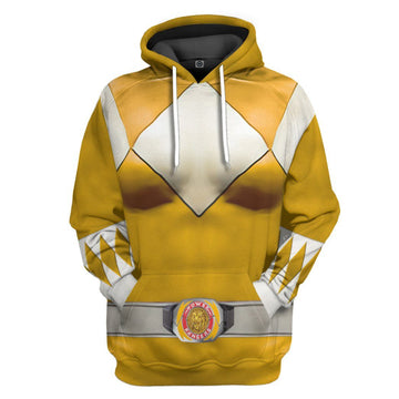 Gearhumans Mighty Morphin Yellow Power Rangers Custom Hoodie Apparel GN25095 3D Apparel Hoodie S 