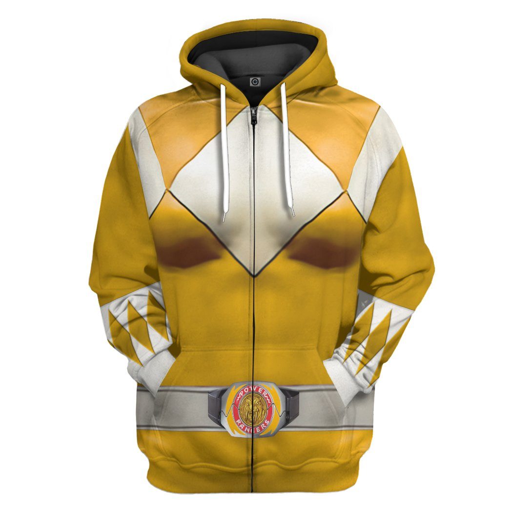 Gearhumans Mighty Morphin Yellow Power Rangers Custom Hoodie Apparel GN25095 3D Apparel Zip Hoodie S 