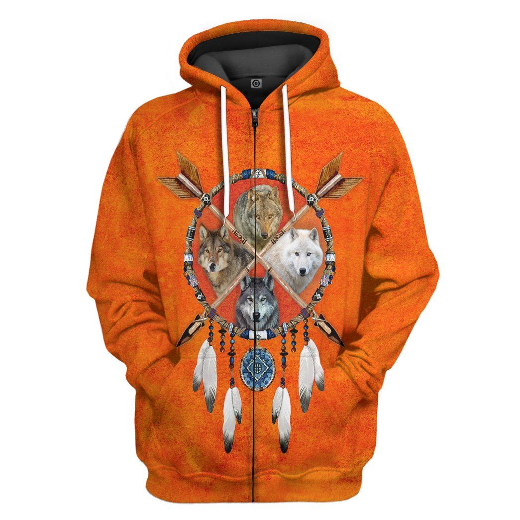 Gearhumans Native Wolf Dreamcatcher Tshirt Hoodie Apparel GB180324 3D Apparel Zip Hoodie S 