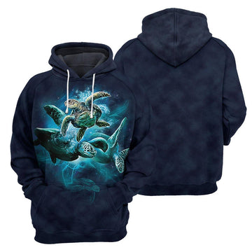 Gearhumans Navy Sea Turtle - 3D All Over Printed Shirt shirt 3D Apparel HOODIE S 