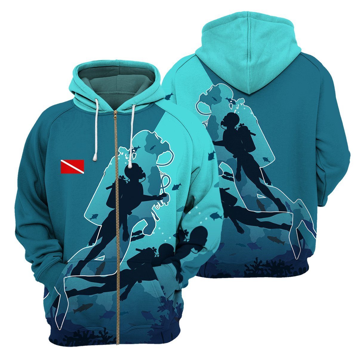 Gearhumans Scuba Diving No Text - 3D All Over Printed Shirt shirt 3D Apparel ZIP HOODIE S 