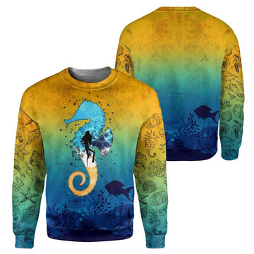Gearhumans Scuba Diving Sea Horse - 3D All Over Printed Shirt shirt 3D Apparel LONG SLEEVE S 